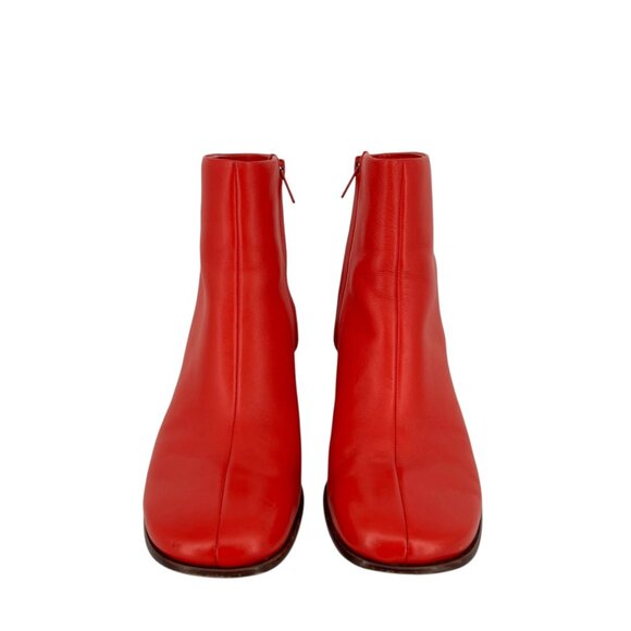 Vince Maggie Block Heel Red Leather Ankle Boots Size 9 - Picture 2 of 13